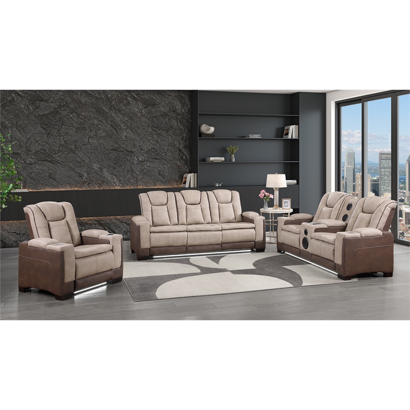 Bruno Power Reclining Sofa in Brown Faux Leather