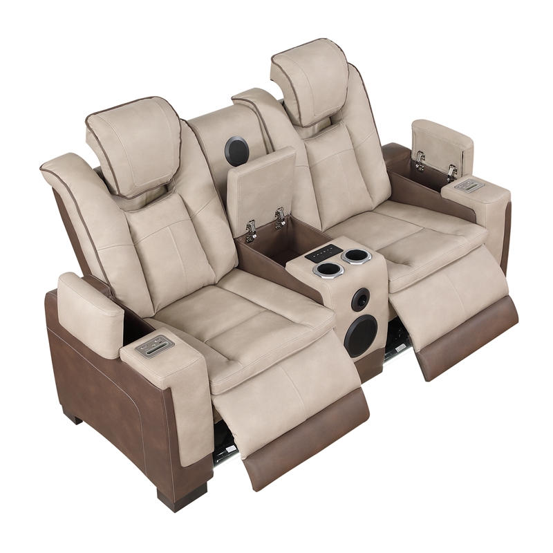 Bruno 2pc Power Reclining Sofa and Loveseat Set in Brown Faux Leather