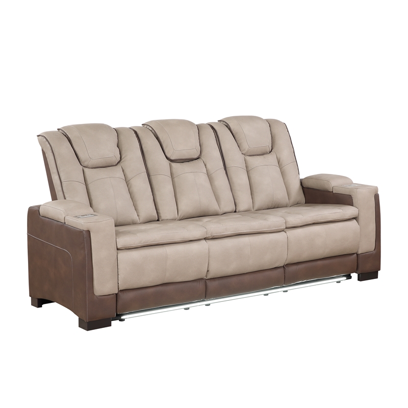Bruno 2pc Power Reclining Sofa and Loveseat Set in Brown Faux Leather