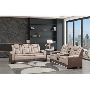 Bruno 2pc Power Reclining Sofa and Loveseat Set in Brown Faux Leather