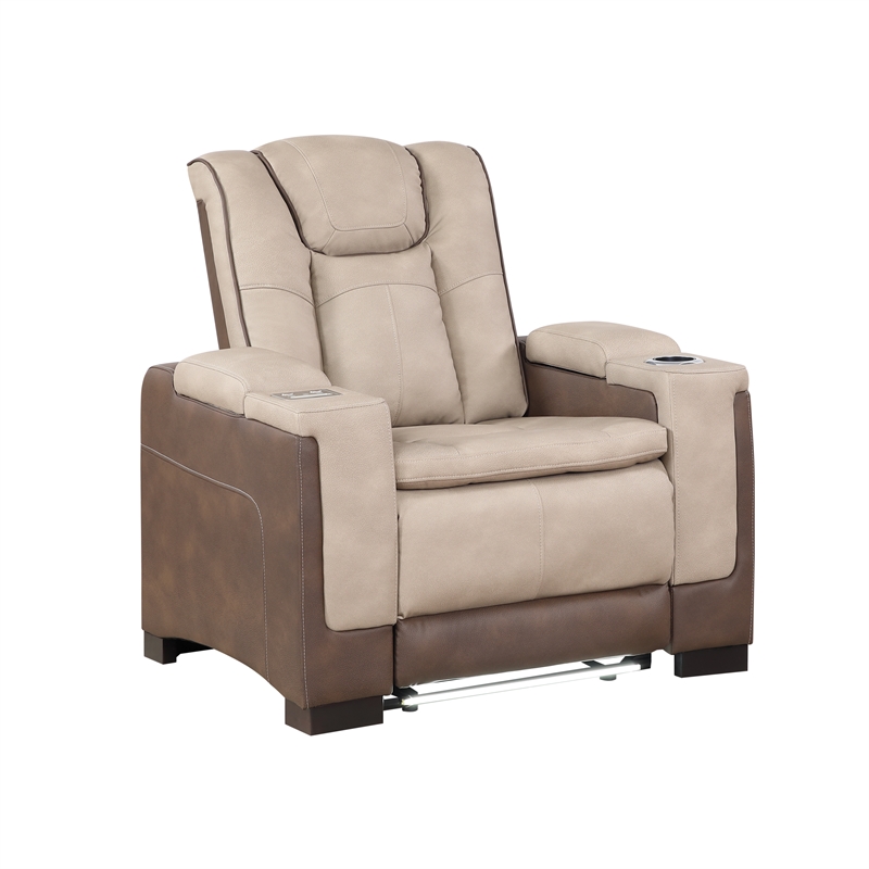 Bruno 3pc Power Reclining Sofa Loveseat and Recliner Set in Brown Faux Leather