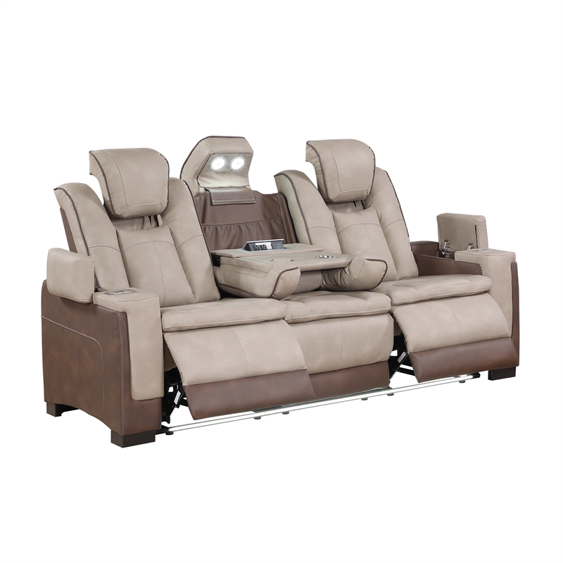 Bruno 3pc Power Reclining Sofa Loveseat and Recliner Set in Brown Faux Leather