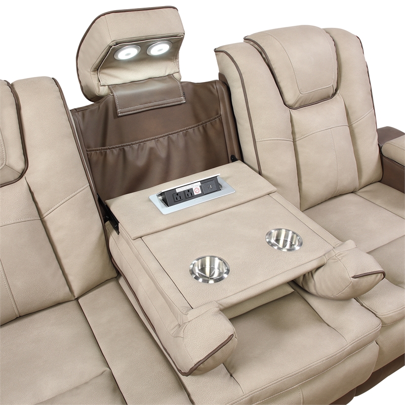 Bruno 3pc Power Reclining Sofa Loveseat and Recliner Set in Brown Faux Leather