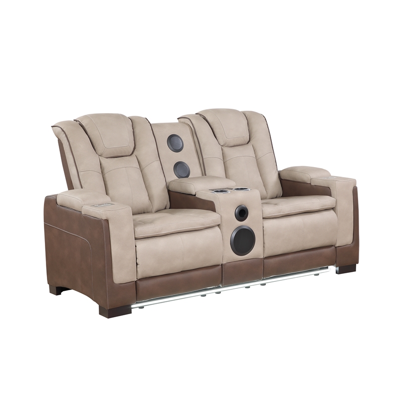 Bruno 3pc Power Reclining Sofa Loveseat and Recliner Set in Brown Faux Leather