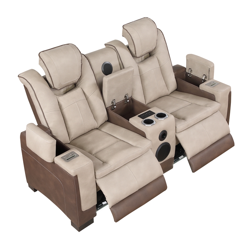 Bruno 3pc Power Reclining Sofa Loveseat and Recliner Set in Brown Faux Leather