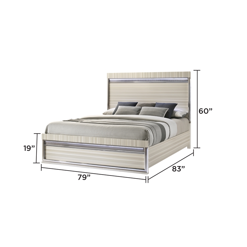 Leonor Modern Style King 4Pc Wood LED Bedroom Set in Gray