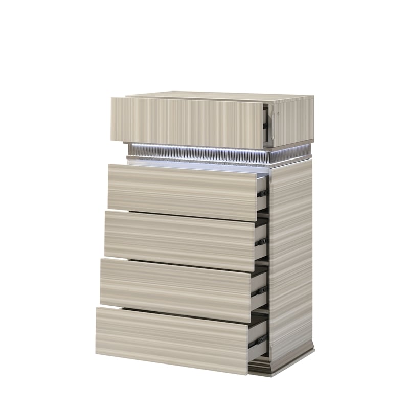 Leonor Modern Style Tall Wood LED Chest with 5 Drawers in Gray