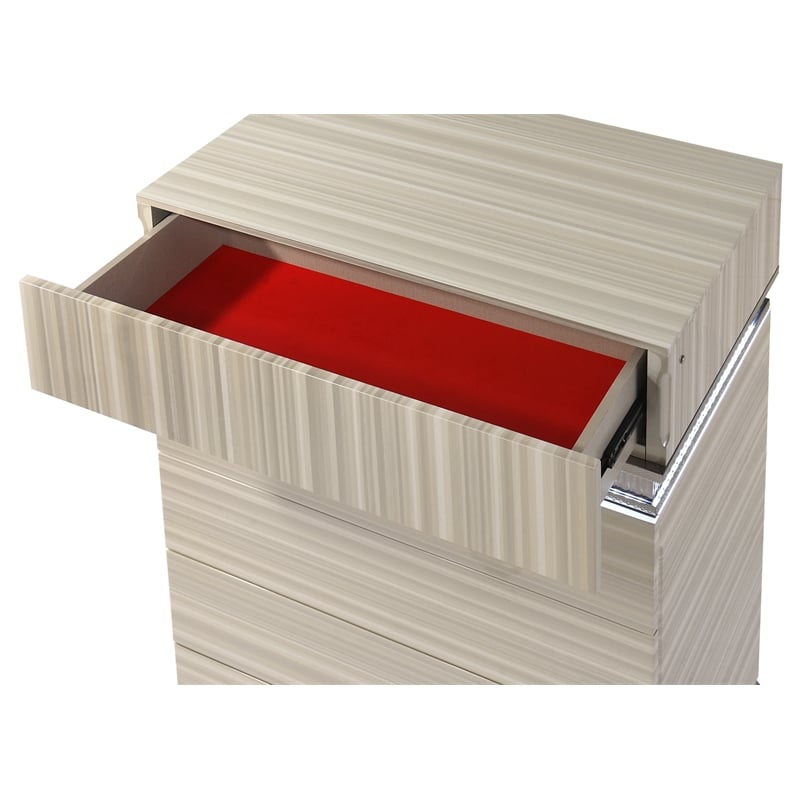 Leonor Modern Style Tall Wood LED Chest with 5 Drawers in Gray