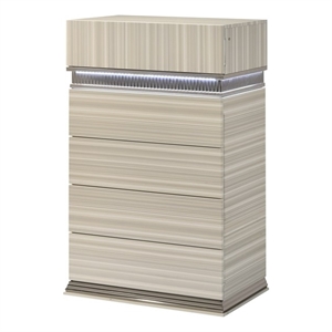 Leonor Modern Style Tall Wood LED Chest with 5 Drawers in Gray