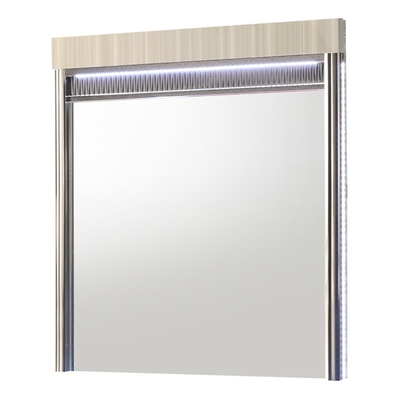 Leonor Modern Style Wood LED Rectangle Bedroom Mirror in Gray