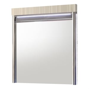 Leonor Modern Style Wood LED Rectangle Bedroom Mirror in Gray