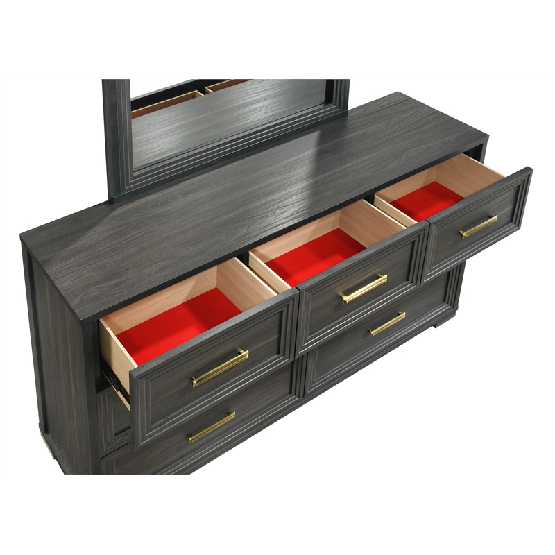 Colorado Modern Style Queen 4Pc Wood LED Bedroom Set in Charcoal