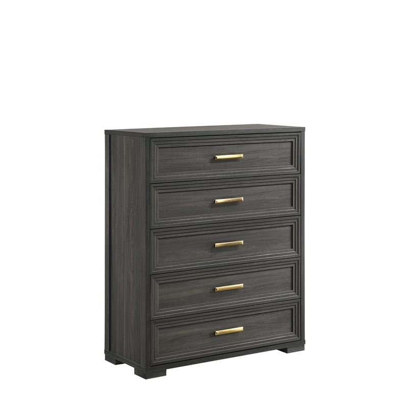 Colorado Modern Style Queen 5Pc Wood LED Bedroom Set in Charcoal