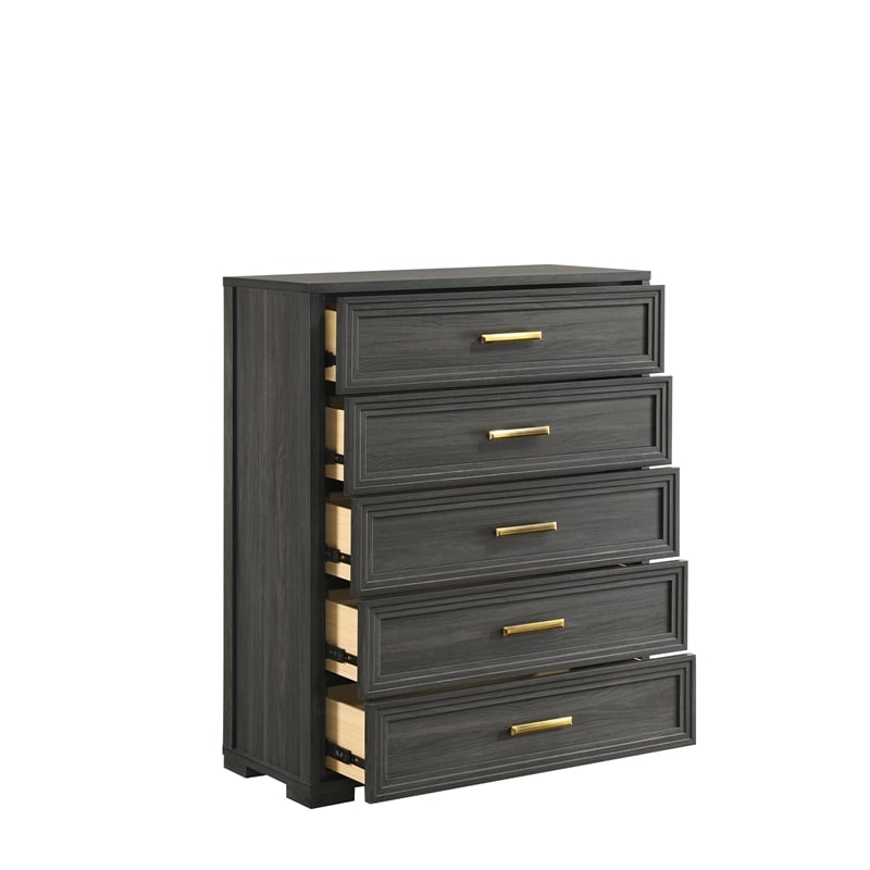 Colorado Modern Style Queen 5Pc Wood LED Bedroom Set in Charcoal