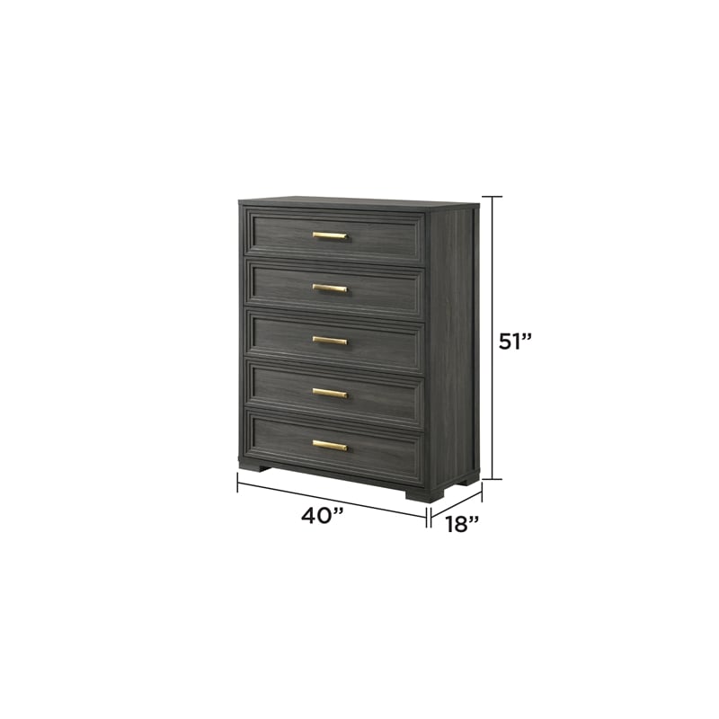 Colorado Modern Style Queen 5Pc Wood LED Bedroom Set in Charcoal