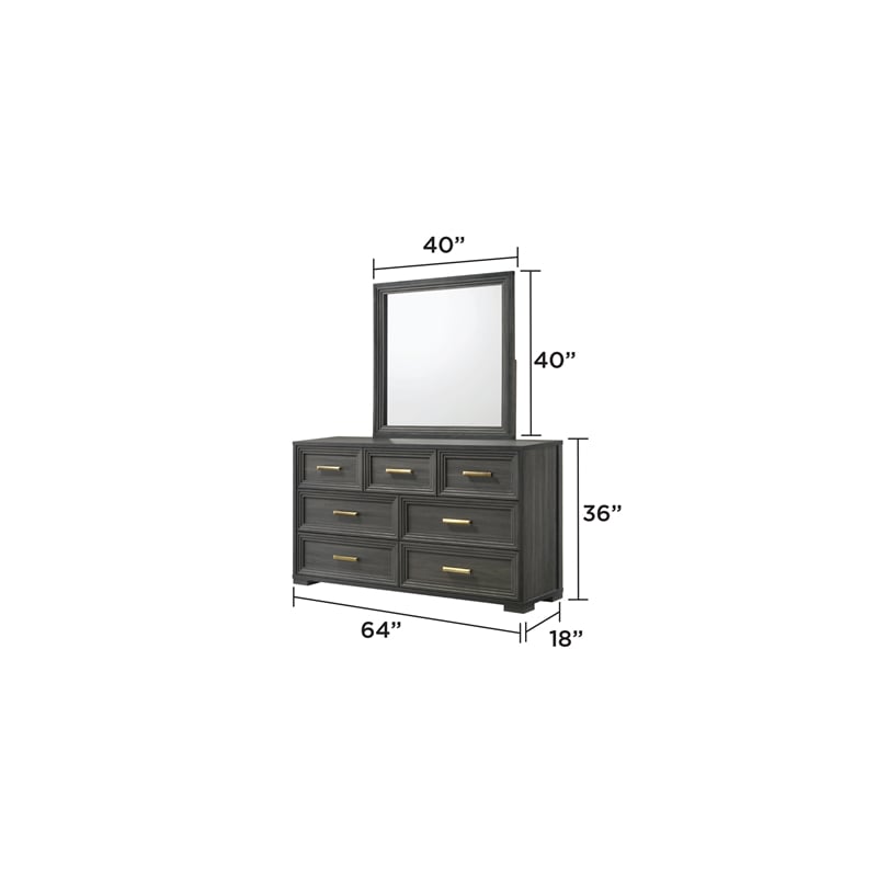 Colorado Modern Style Queen 5Pc Wood LED Bedroom Set in Charcoal