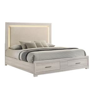 Colorado Modern Style King LED Upholstered Wood Bed in Rustic Natural