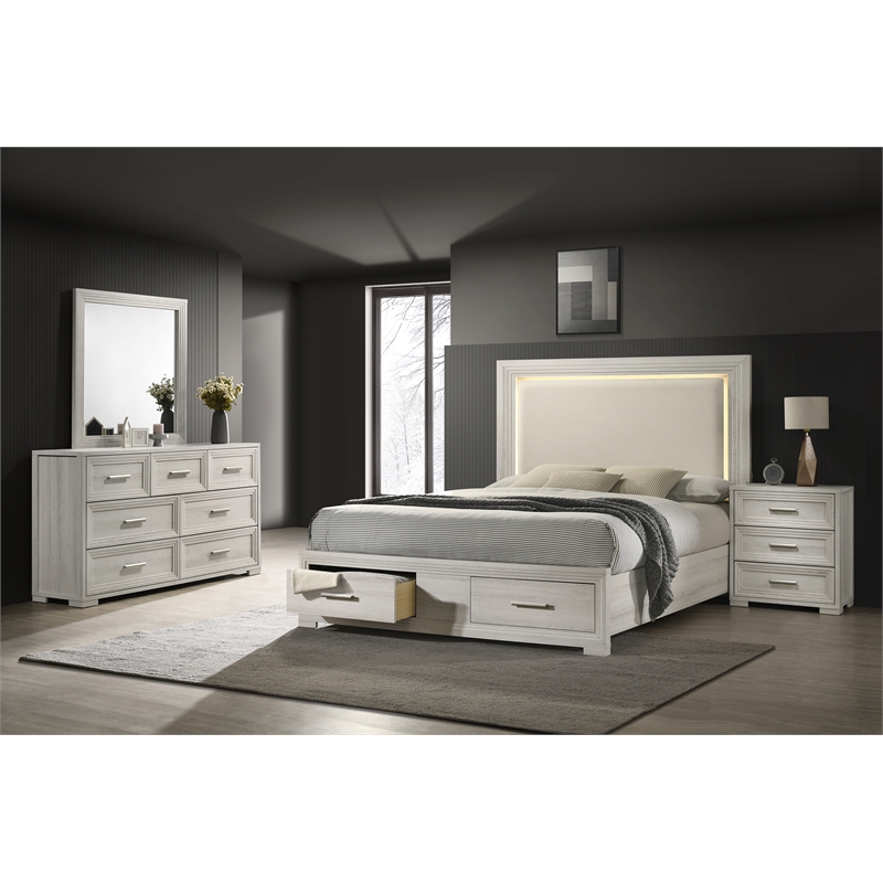 Colorado Modern Style Queen 4Pc Wood LED Bedroom Set in Rustic Natural