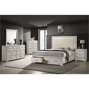 Colorado Modern Style King 5Pc Wood LED Bedroom Set in Rustic Natural