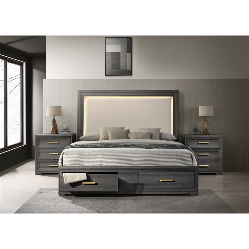 Colorado Modern Style Wood Nightstand with Storage in Charcoal