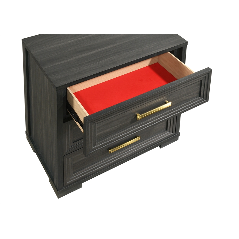 Colorado Modern Style Wood Nightstand with Storage in Charcoal