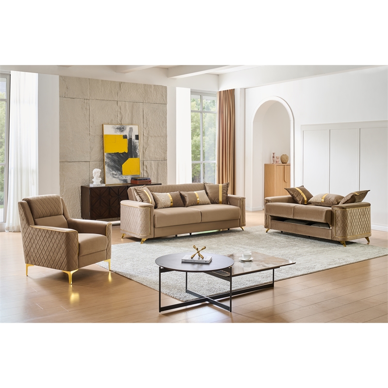 Lisa 3Pc Sofa Loveseat and Chair Set in Copper Wood Frame