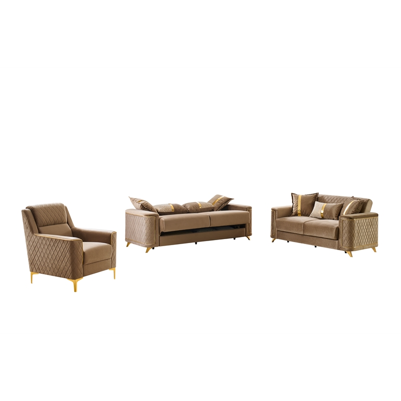 Lisa 3Pc Sofa Loveseat and Chair Set in Copper Wood Frame