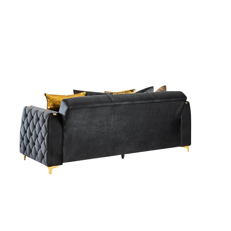 Lippa Modern 3-Seat Sofa Sleeper with Storage and Gold Legs in Black
