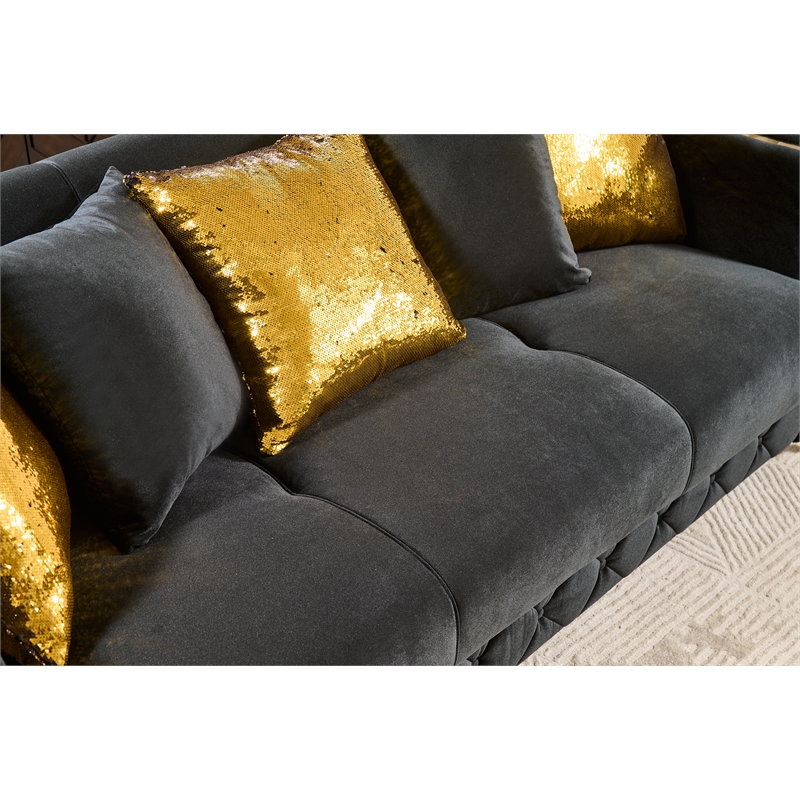 Lippa Modern 3-Seat Sofa Sleeper with Storage and Gold Legs in Black