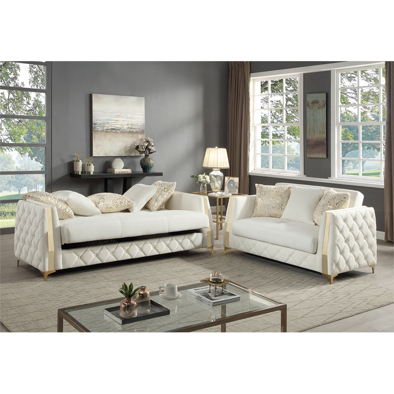 Lippa Modern 2Pc Sofa and Loveseat Sleeper Set with Storage in White