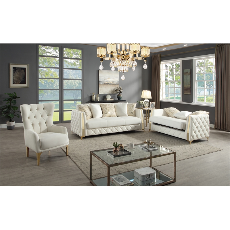 Lippa Modern 3Pc Sofa and Loveseat Sleeper Set with Storage in White