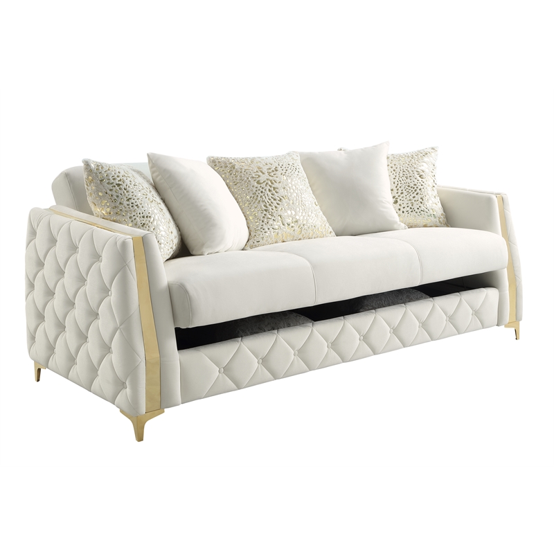 Lippa Modern 3Pc Sofa and Loveseat Sleeper Set with Storage in White