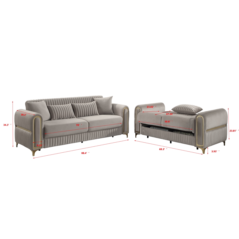 Ruby 2Pc Modern Upholstered Sofa and Loveseat Set in Taupe