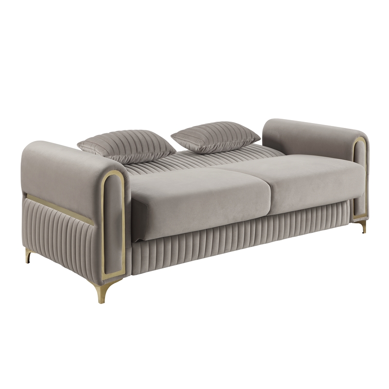 Ruby 2Pc Modern Upholstered Sofa and Loveseat Set in Taupe