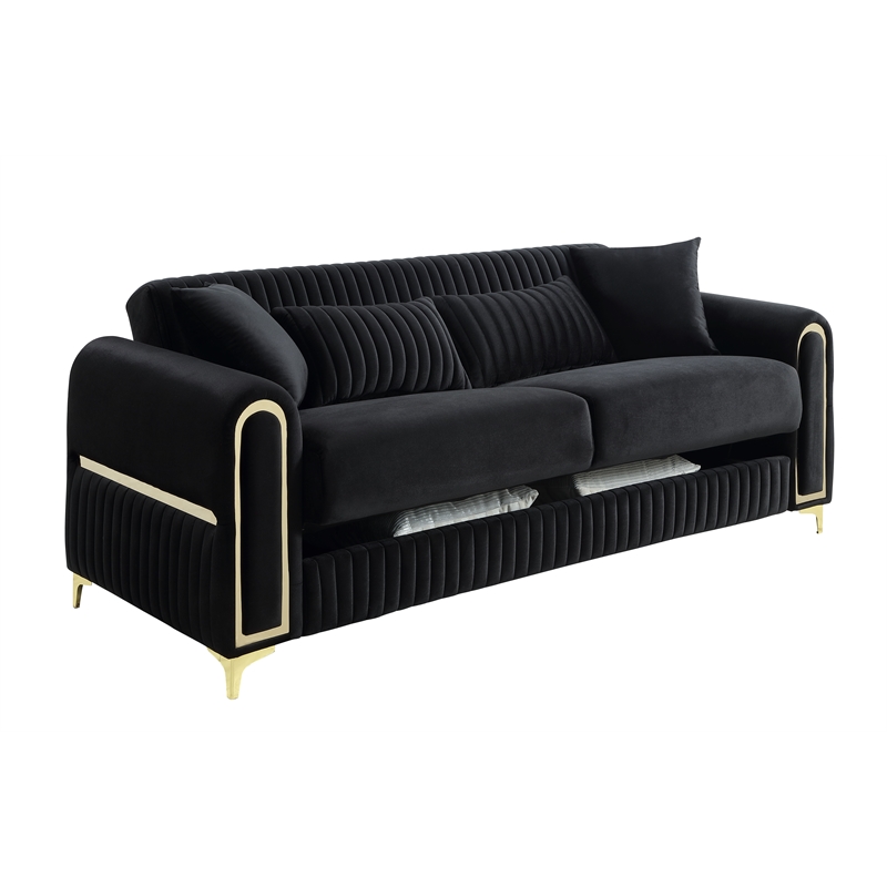Ruby 2Pc Modern Upholstered Sofa and Loveseat Set in Black