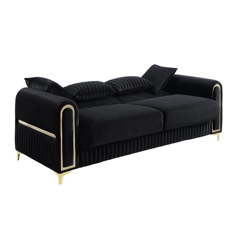 Ruby 2Pc Modern Upholstered Sofa and Loveseat Set in Black
