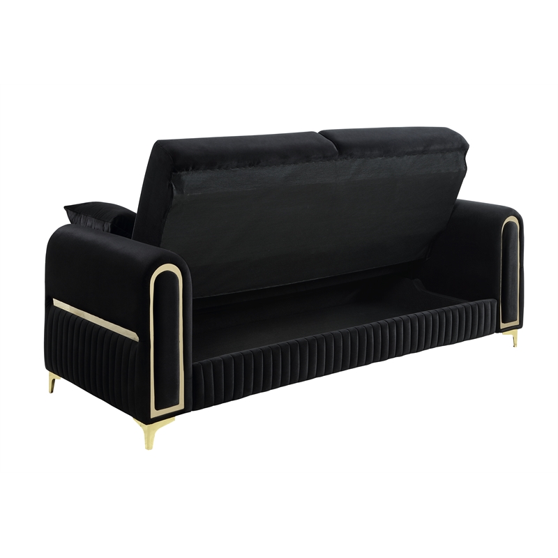 Ruby 2Pc Modern Upholstered Sofa and Loveseat Set in Black