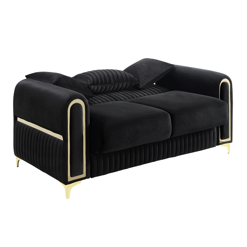 Ruby 2Pc Modern Upholstered Sofa and Loveseat Set in Black