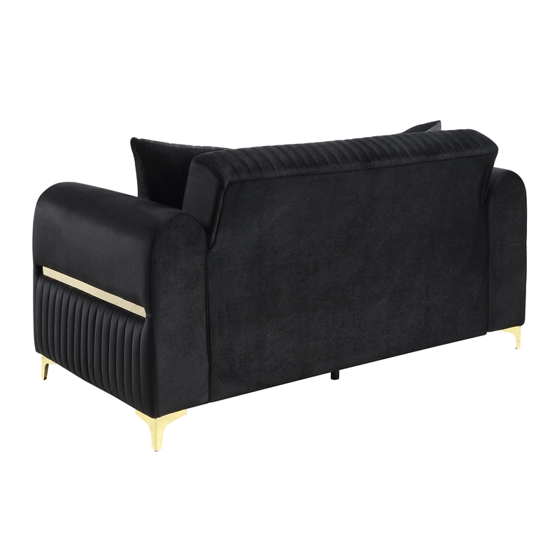 Ruby 2Pc Modern Upholstered Sofa and Loveseat Set in Black