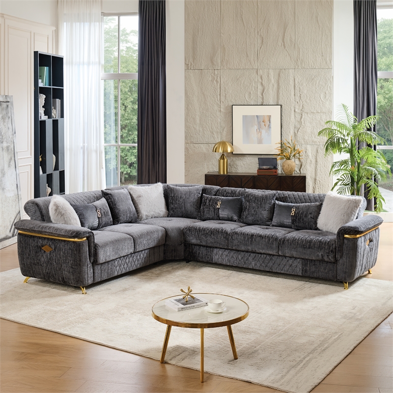 Argo Sectional made with Wood and Stainless Steel Base in Gray