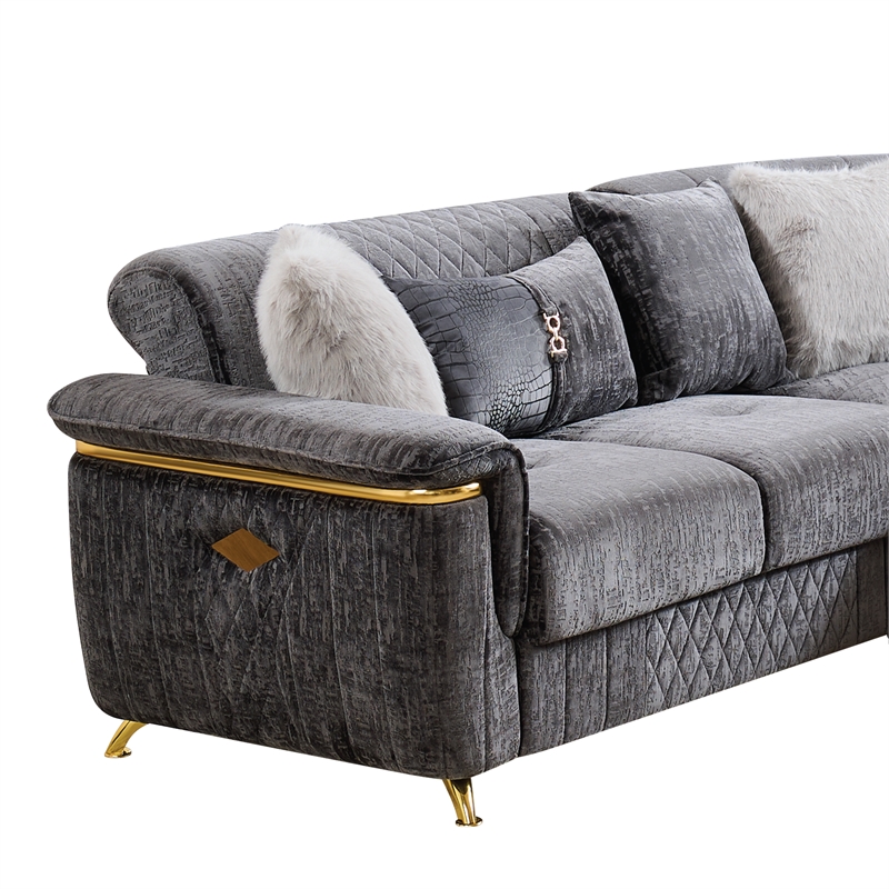Argo Sectional made with Wood and Stainless Steel Base in Gray
