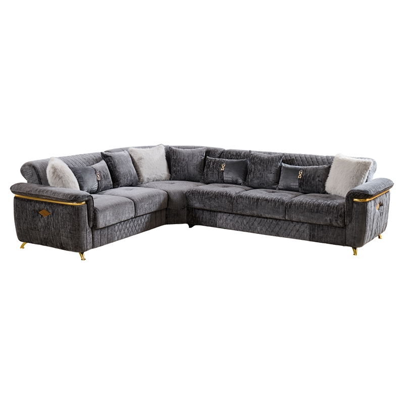 Argo Sectional made with Wood and Stainless Steel Base in Gray