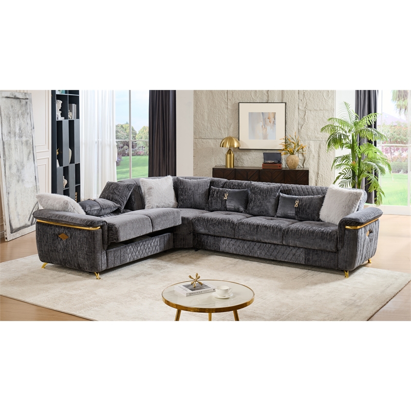 Argo Sectional made with Wood and Stainless Steel Base in Gray