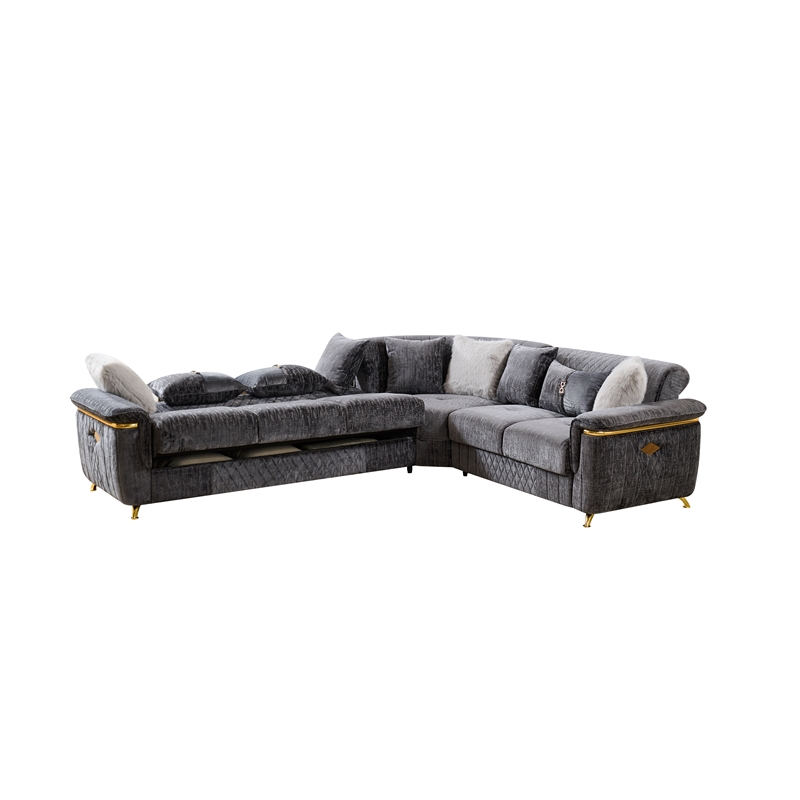 Argo Sectional made with Wood and Stainless Steel Base in Gray