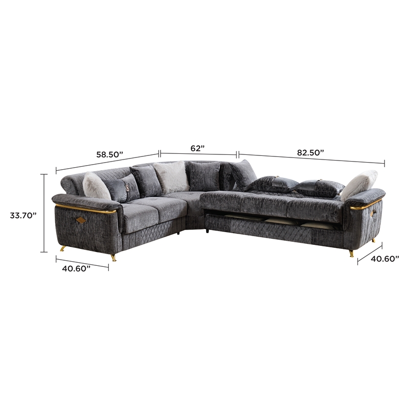 Argo Sectional made with Wood and Stainless Steel Base in Gray