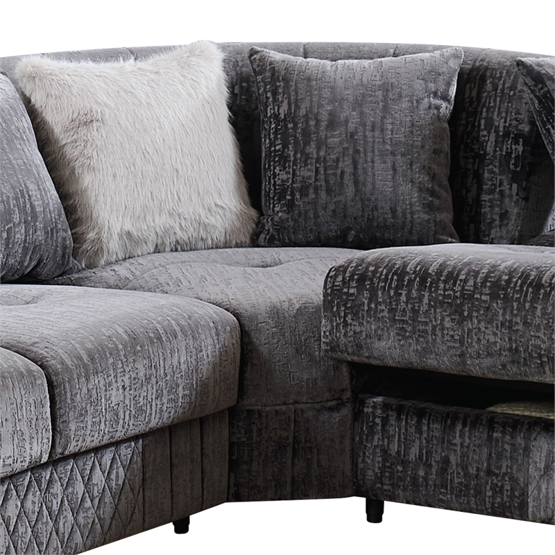 Argo Sectional made with Wood and Stainless Steel Base in Gray