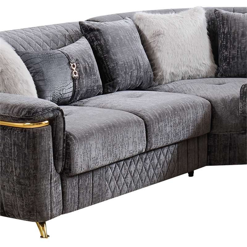 Argo Sectional made with Wood and Stainless Steel Base in Gray