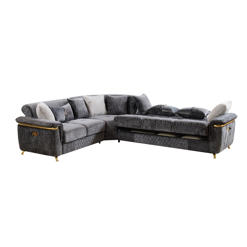Argo Sectional made with Wood and Stainless Steel Base in Gray