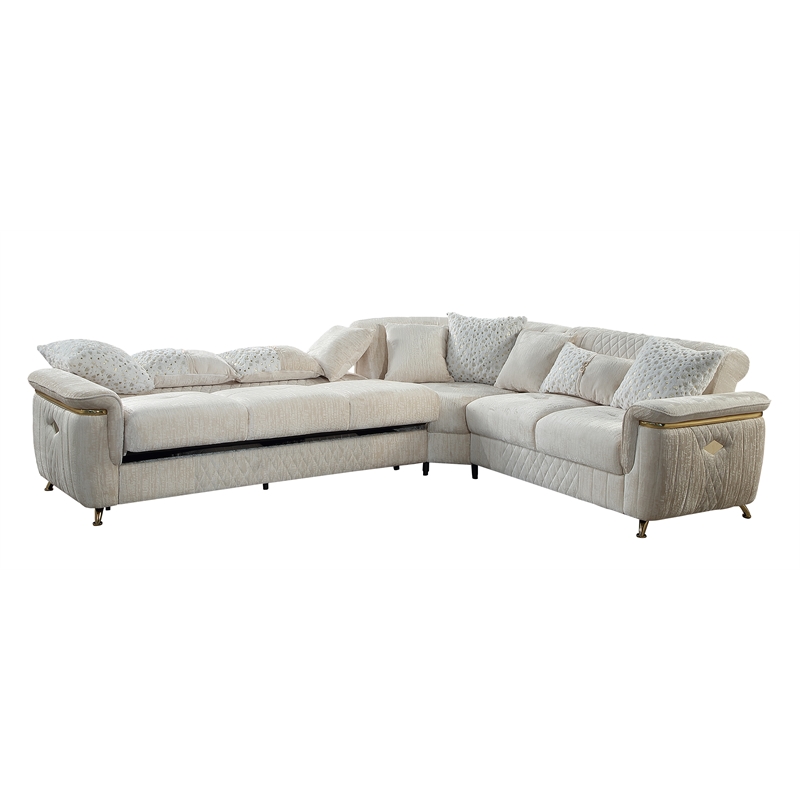 Argo Sectional made with Wood and Stainless Steel Base in Beige