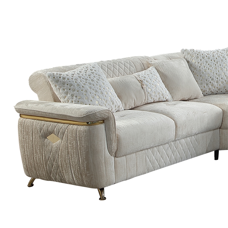 Argo Sectional made with Wood and Stainless Steel Base in Beige
